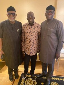 PHOTOS: Akeredolu And Fayemi Visit Tinubu In London