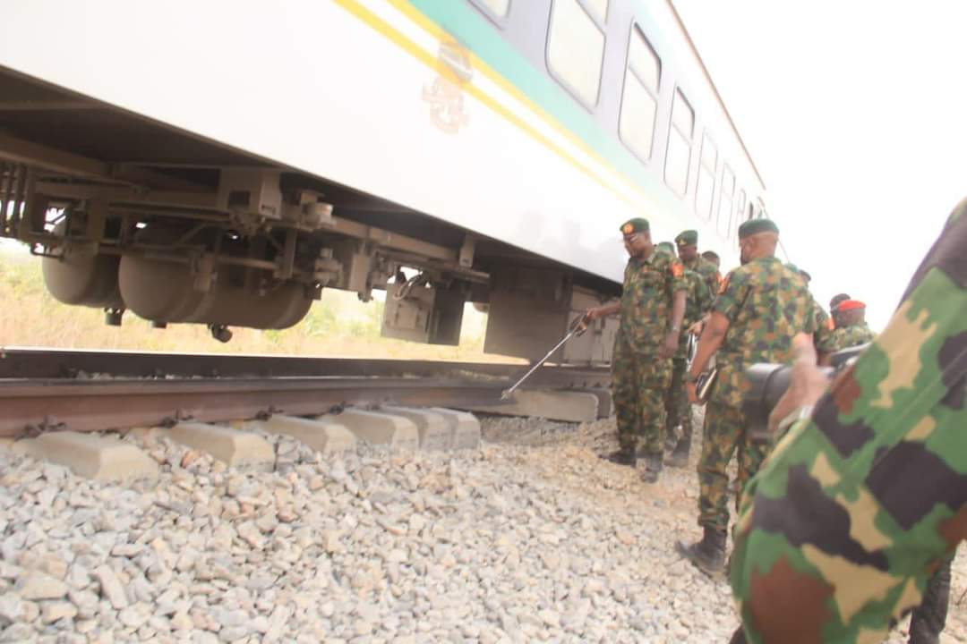 PHOTOS: COAS Yahaya Inspects Scene Of Kaduna-Abuja Train Attack