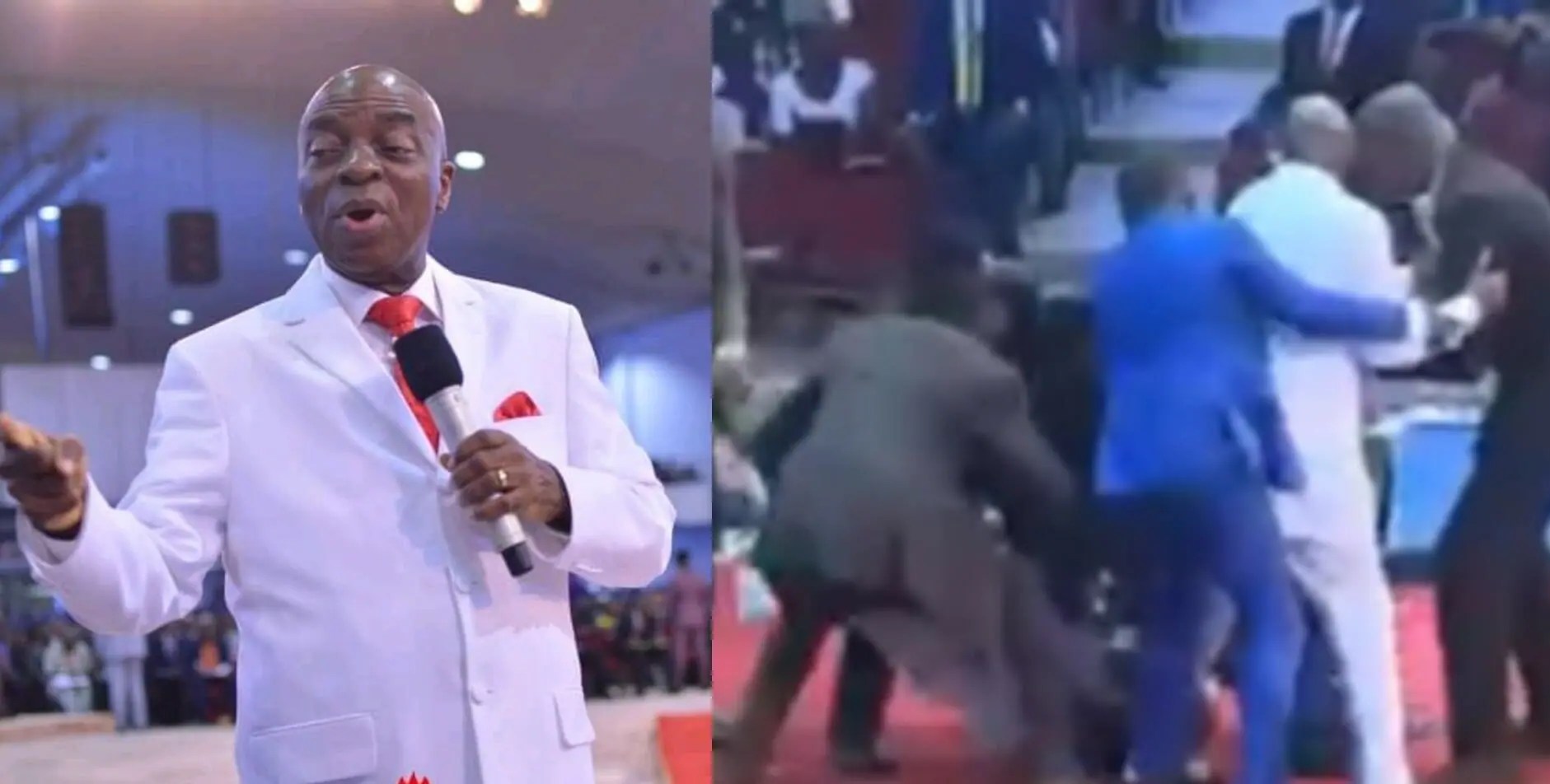 VIDEO: Strange Man 'Attacks' Bishop Oyedepo On Pulpit 