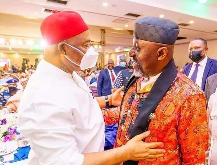 PHOTOS: Gov Uzodinma And Okorocha Shelve Political Differences As They Hug At An Event