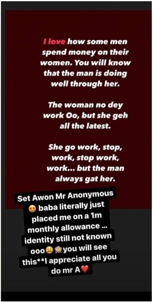 Nkechi Blessing Praises Anonymous Admire Who Placed Her On N1m Monthly Allowance