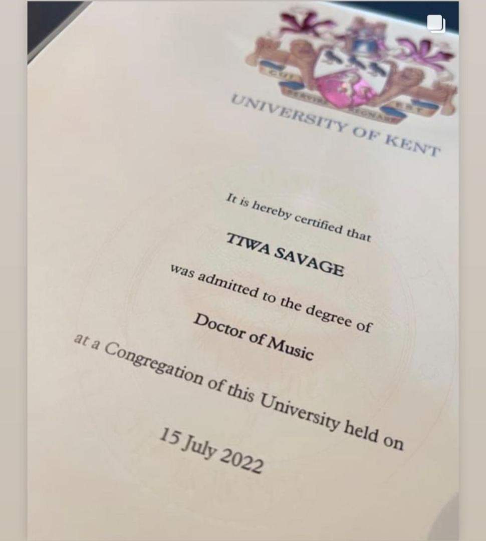 PHOTOS: Tiwa Savage Receives Honorary Doctorate Degree