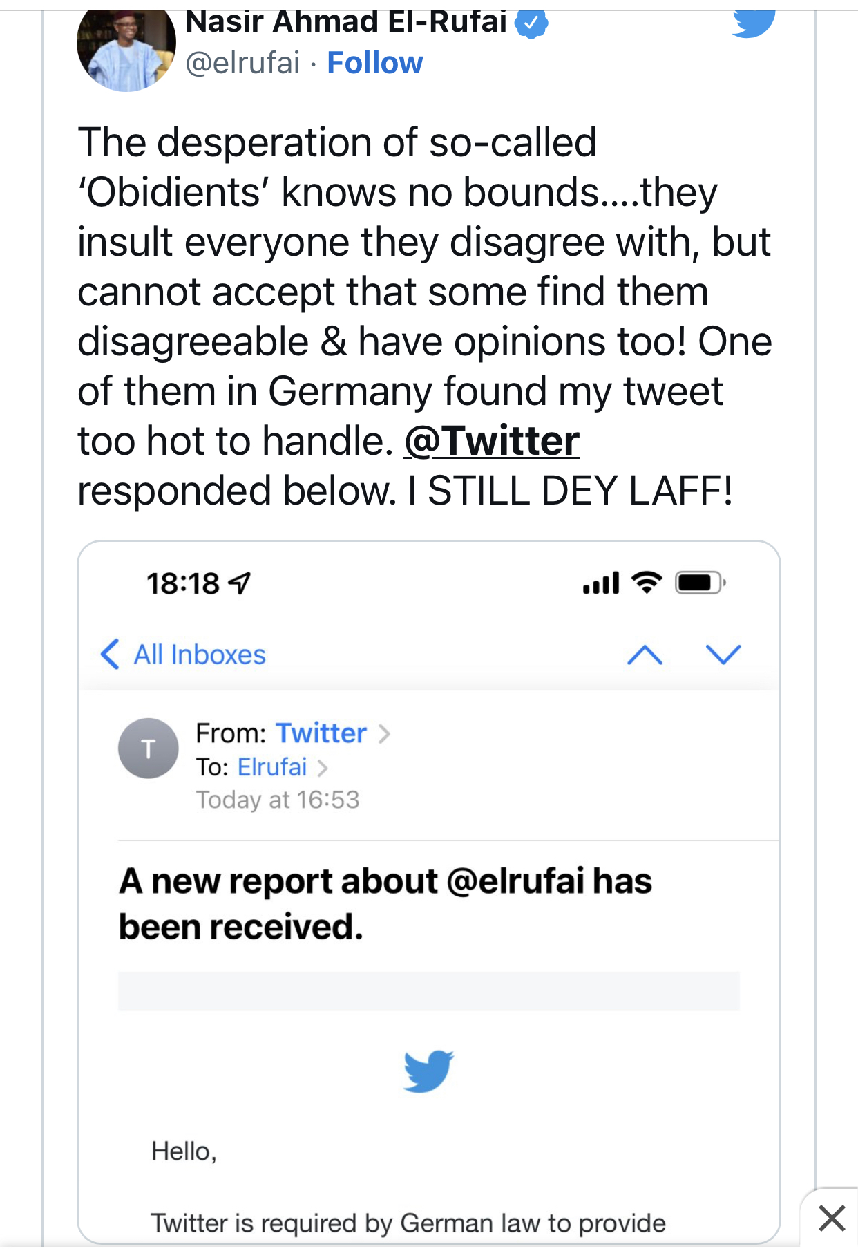 Peter Obi’s Supporter Reported My Twitter Account - El-Rufai