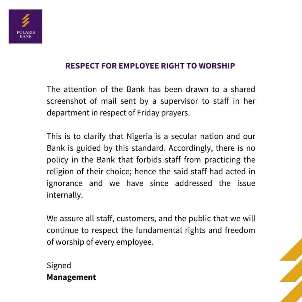 Reactions Trail Bank’s Mail Banning Muslim Staff From Observing Jumu'ah Prayers