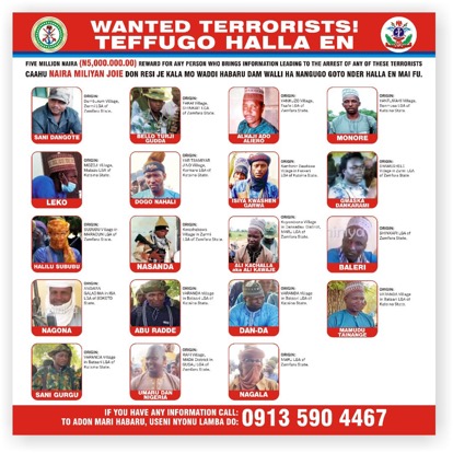 Military Declares 19 Terrorists Wanted - Places N5m Bounty On Each
