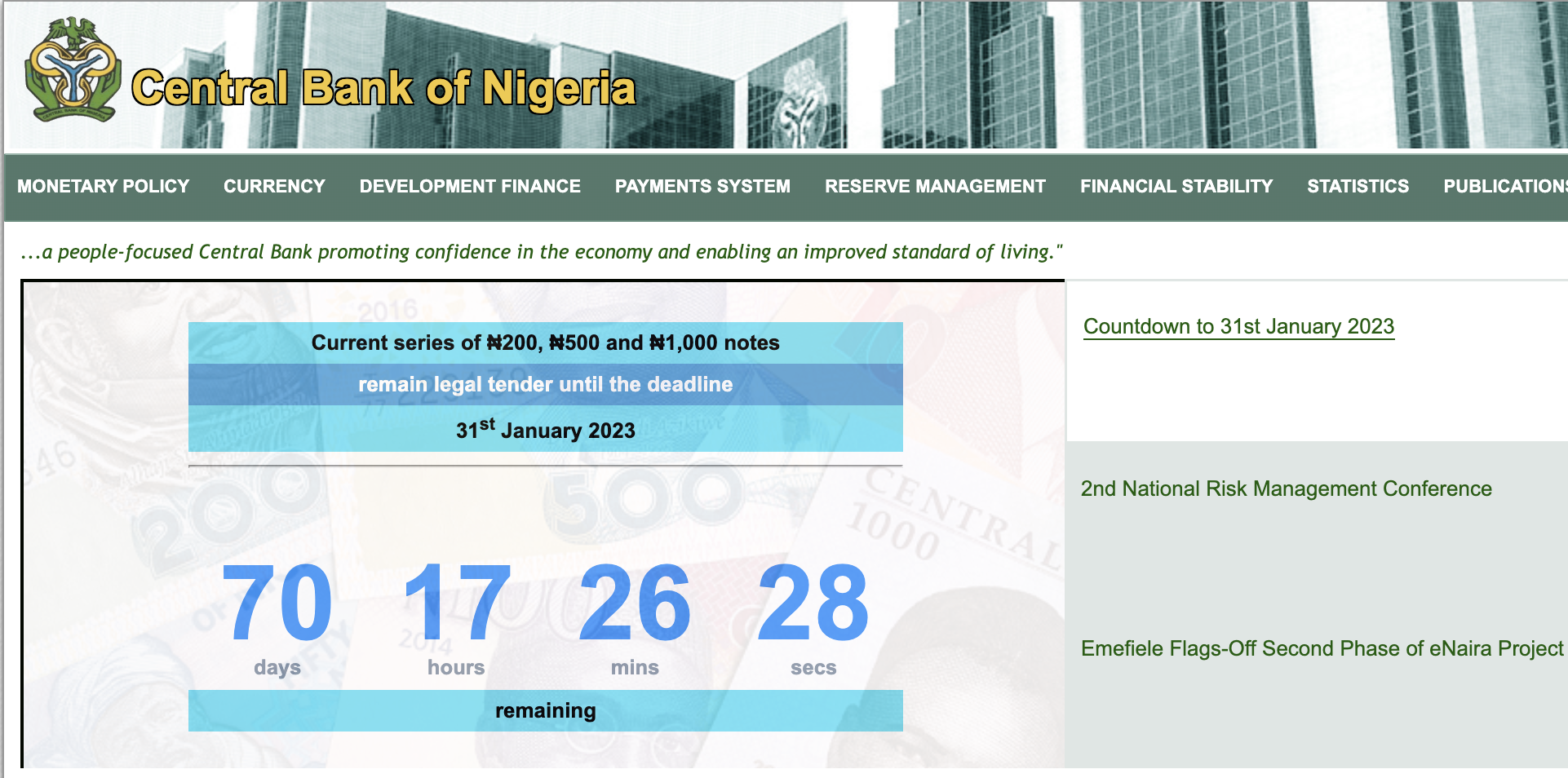 CBN Sets Countdown Clock On Its Website For Naira Redesign
