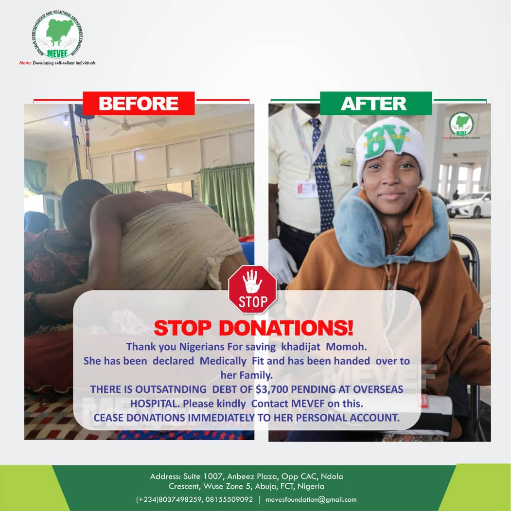 Stop Donations! MEVEF Distances Self From Khadijat Momoh - Makes Revelations