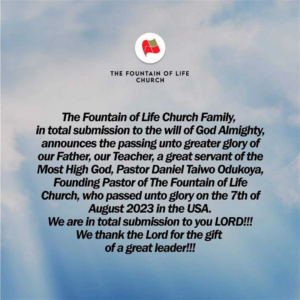 JUST IN: Fountain Of Life Founder Pastor Odukoya Is Dead