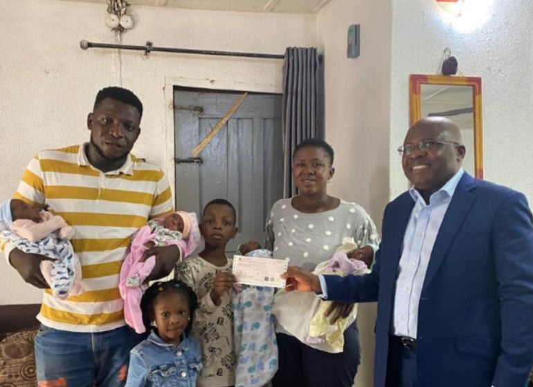 Otedola Donates N5m To Quadruplet Family - Offers Scholarship To Two Older Kids