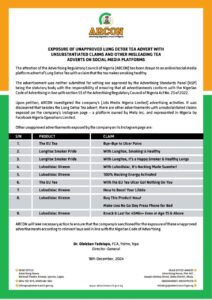 ARCON Cracks Down On Jols Medix Limited Over Unapproved Adverts Of Herbal Teas