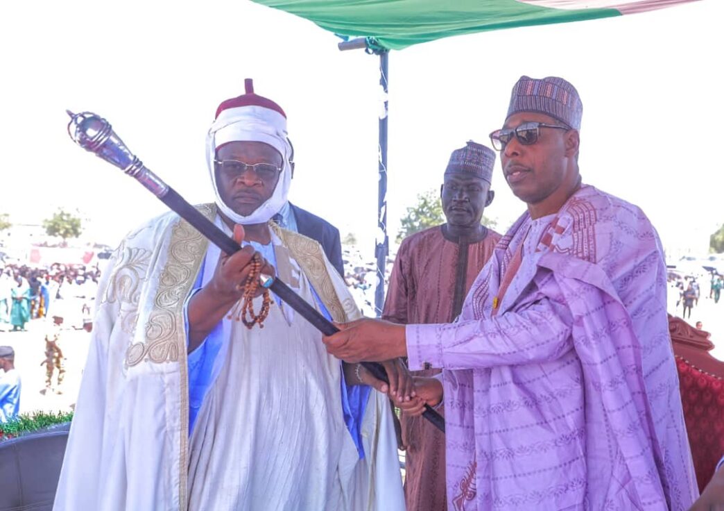 Mammoth Crowd As Gov Zulum Presents Staff Of Office To Shehu Of Dikwa