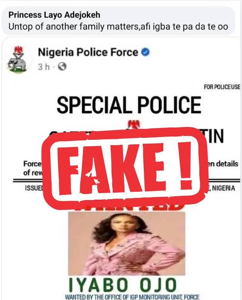 Police Disown Viral Poster Declaring Iyabo Ojo Wanted